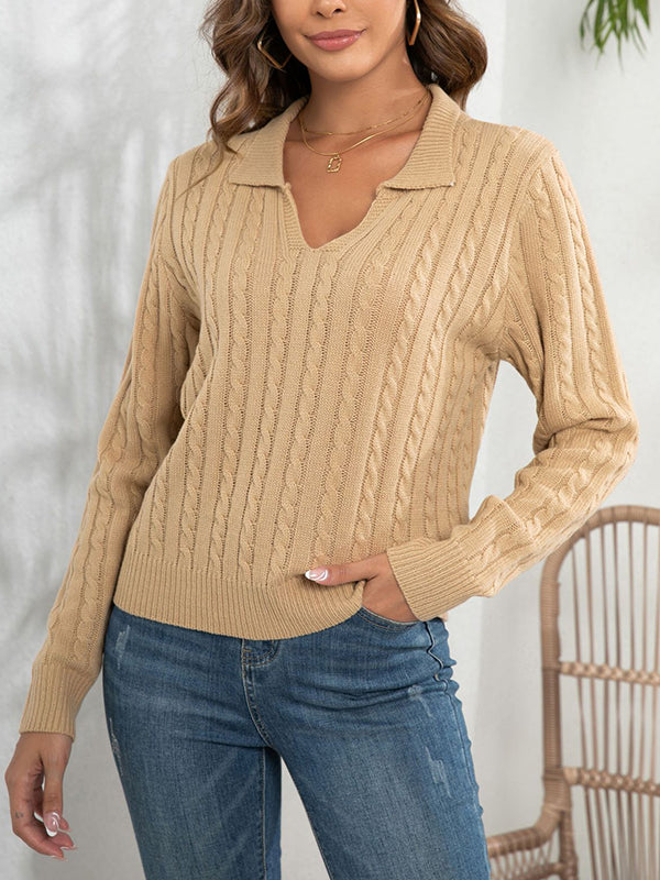 Solid Color Split-Joint Long Sleeves Loose Lapel Sweater Tops