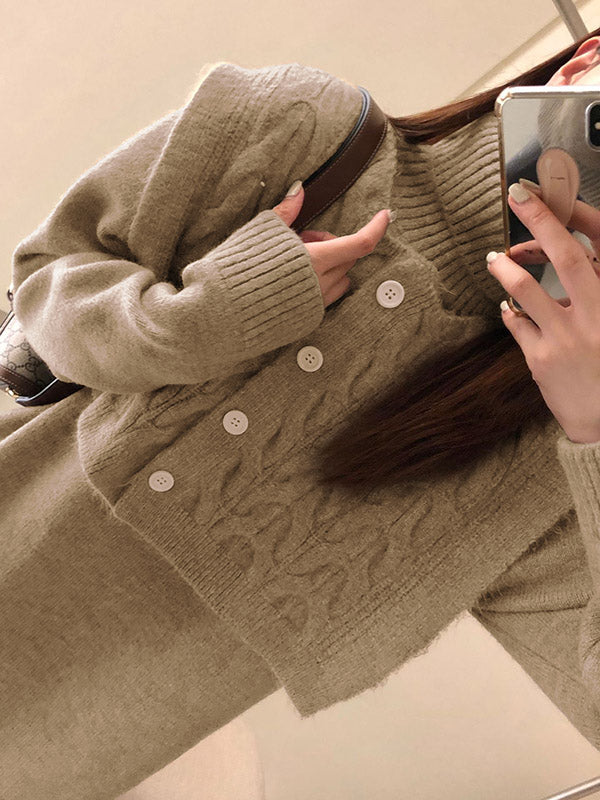 Original Stylish Buttoned Shawl High-Neck Long Sleeves Sweater Dress