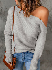 Asymmetric Solid Color Long Sleeves Loose One-Shoulder Sweater Tops Pullovers
