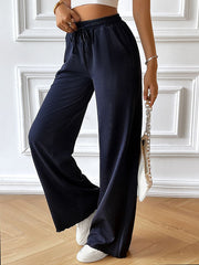 Drawstring Elasticity Solid Color Loose Straight Leg Trousers Pants