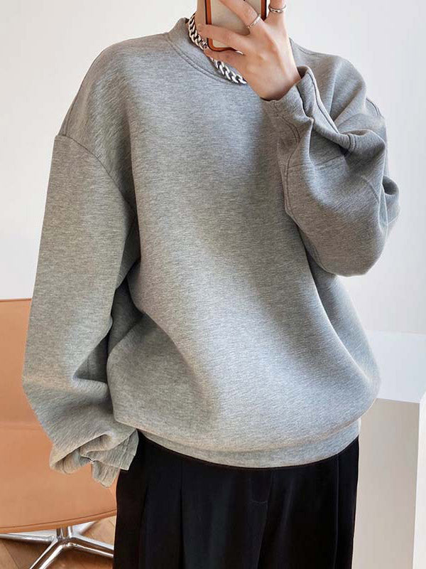 Solid Color Long Sleeves Loose Round-Neck Sweatshirt Tops