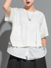 Printing Split-Joint False Two Loose Round-neck T-Shirts Tops