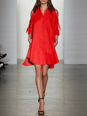 Solid Color Split-Joint Loose Cold shoulder Shirt Dress Mini Dresses