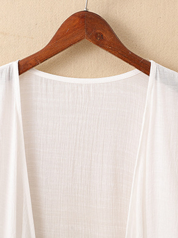 Pleated See-Through Solid Color Loose Sun-Protection Outerwear