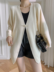 Long Sleeves Loose Solid Color Knitted Cardigan Tops