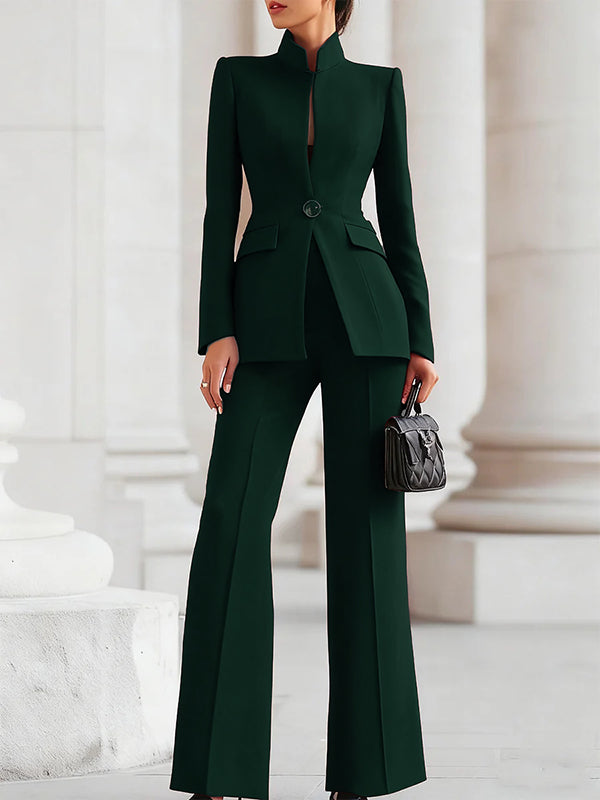 High Waisted Wide Leg Solid Color Pants Suits Bottoms
