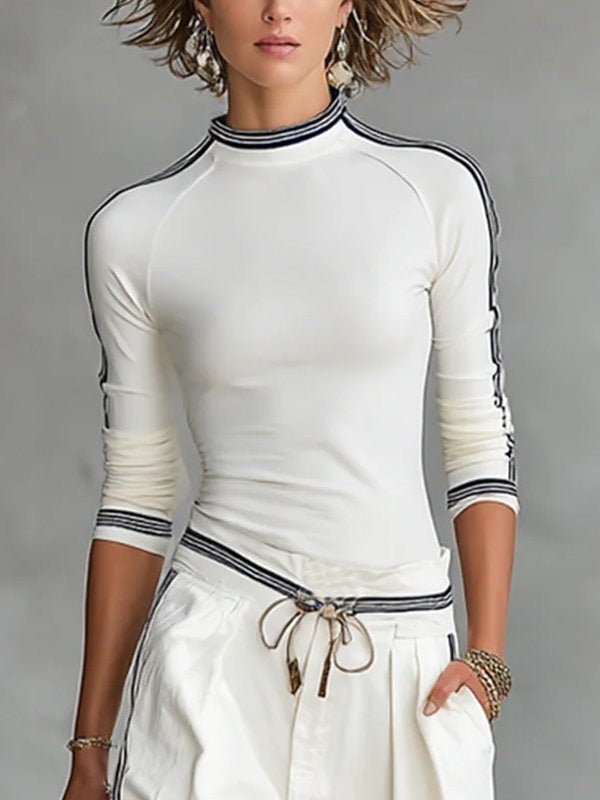 Long Sleeves Skinny Solid Color Mock Neck T-Shirts