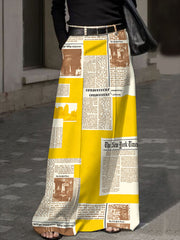 Newspaper Print Pockets High Waisted Loose Skirts Bottoms