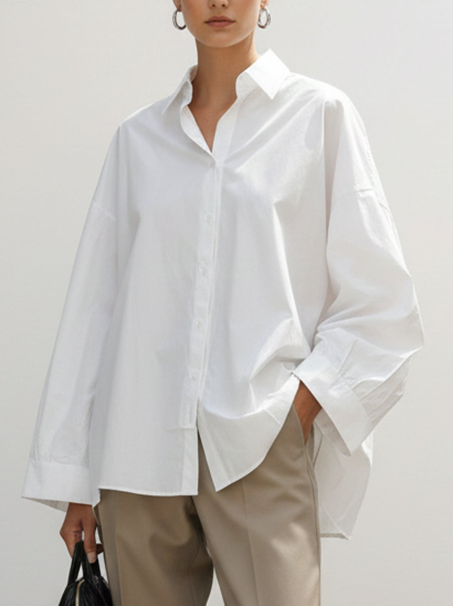 Buttoned Pockets Solid Color Long Sleeves Loose Lapel Blouses&Shirts Tops