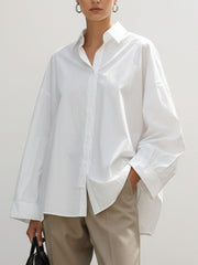 Buttoned Pockets Solid Color Long Sleeves Loose Lapel Blouses&Shirts Tops