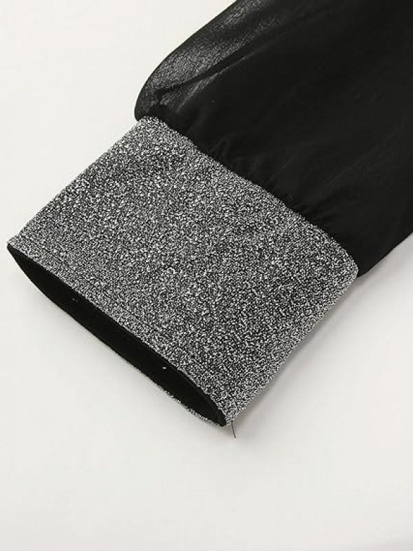 Elasticity See-Through Split-Joint Long Sleeves Loose V-neck Mini Dresses