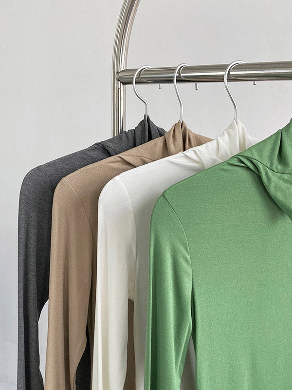 Simple 5 Colors Modal High-Neck Long Sleeves T-Shirt Top