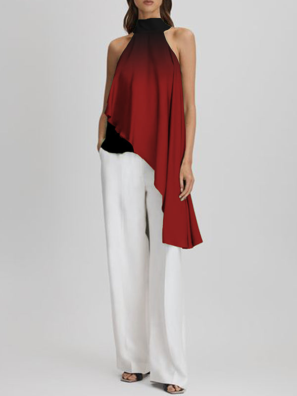 Asymmetric Gradient Tied High-low Loose Halter-Neck Vest Top