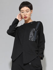 Loose Long Sleeves Split-Front Round-Neck T-Shirts Tops