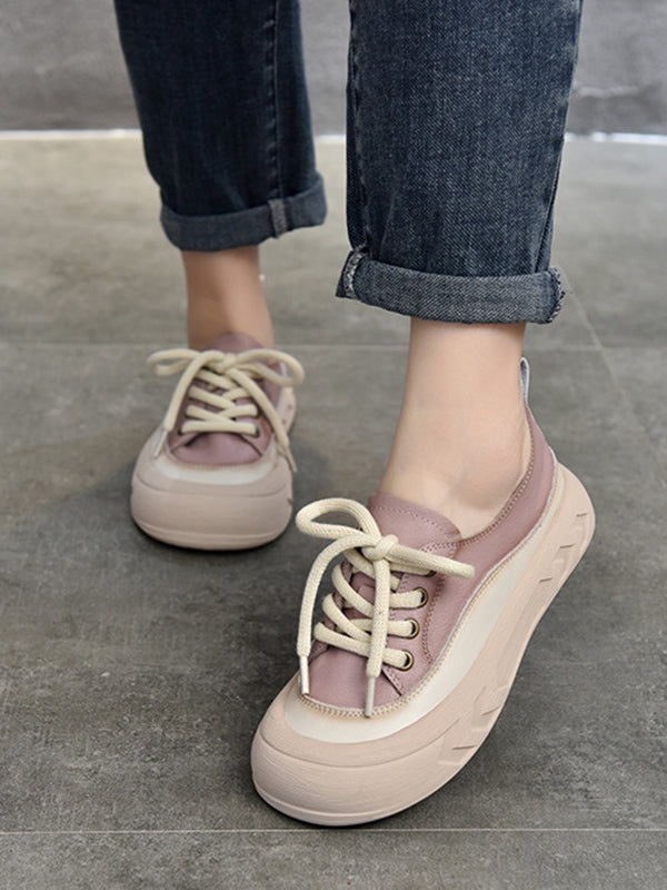 Contrast Color Lace-Up Platform Shoes Casual Shoes
