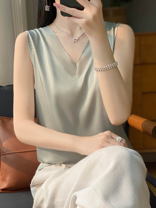 Solid Color Loose Sleeveless V-Neck Vest Top