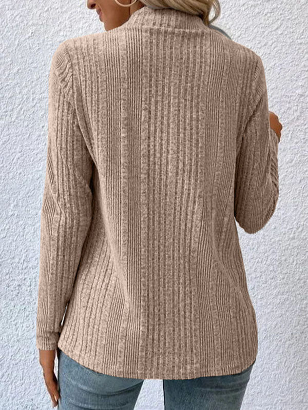 Long Sleeves Loose Solid Color Collarless Cardigan Tops
