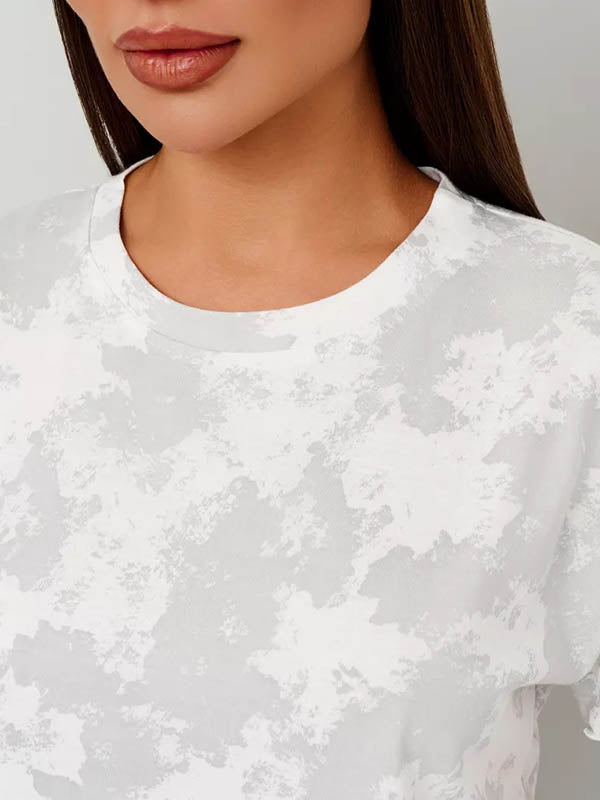 Round-Neck Loose Short Sleeves Elasticity Ruffle Trim T-shirt Top + Shorts Bottom Pajama Sets