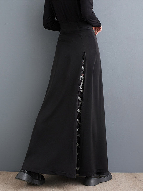 Pleated Printed Split-Joint Tied Waist A-Line High Waisted Skirts