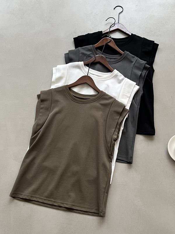 Split-Joint Loose Sleeveless Round-neck T-Shirts Tops