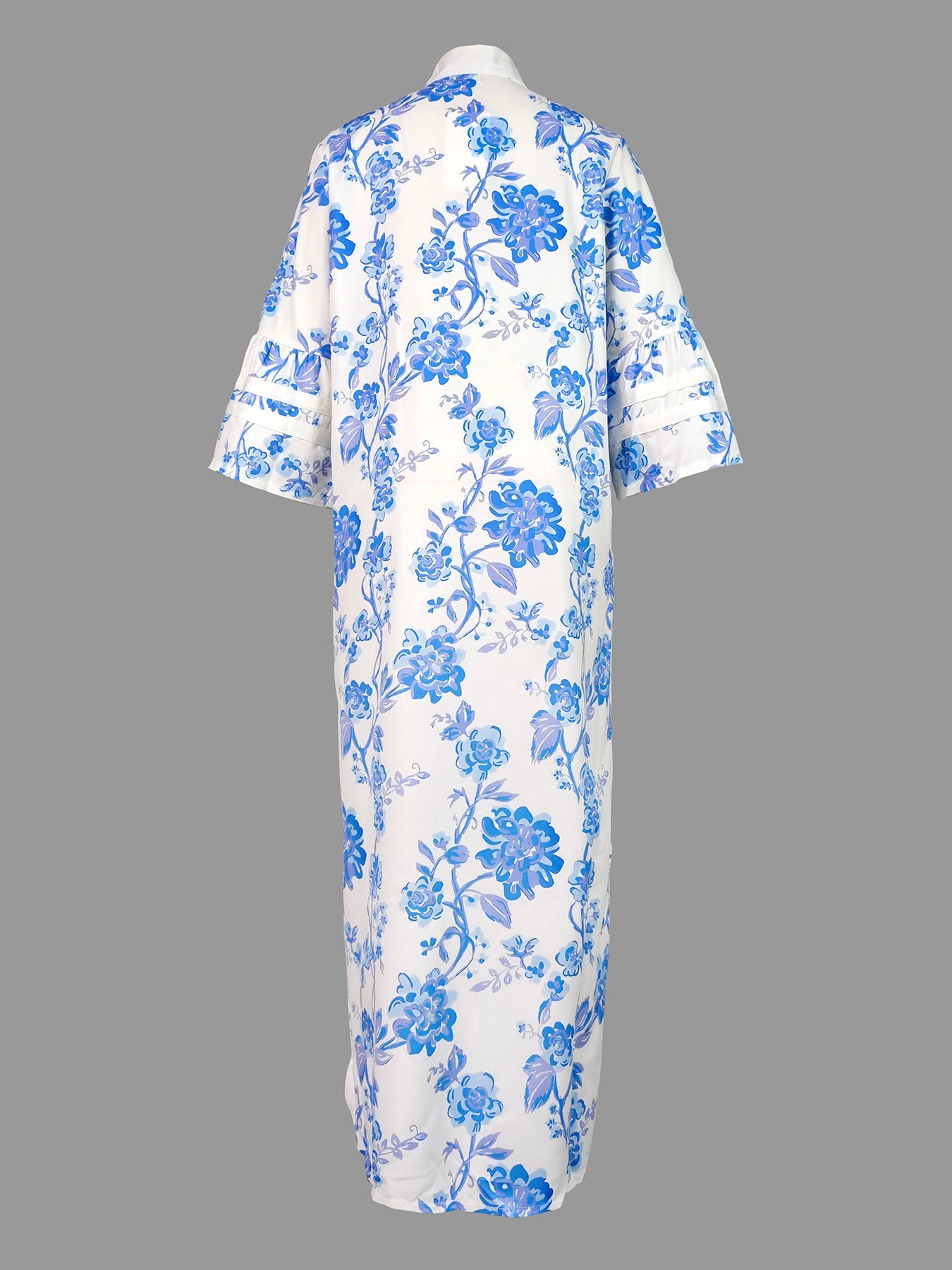 Flower Print Split-Joint Split-side Flared Sleeves Loose Deep V-Neck Midi Dresses