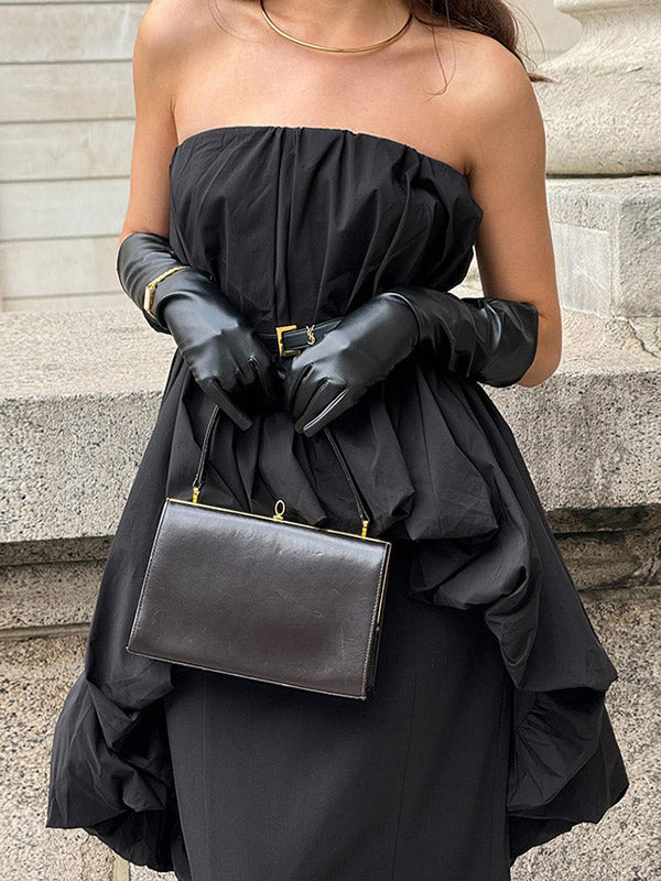 Elasticity Pleated Solid Color Split-Joint High-Low Sleeveless Tube Blouses&Shirts Tops