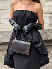 Elasticity Pleated Solid Color Split-Joint High-Low Sleeveless Tube Blouses&Shirts Tops