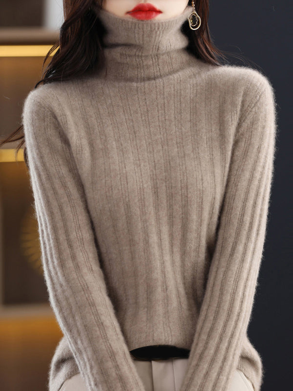 Keep Warm Solid Color Long Sleeves Skinny High Neck Sweater Tops Pullovers