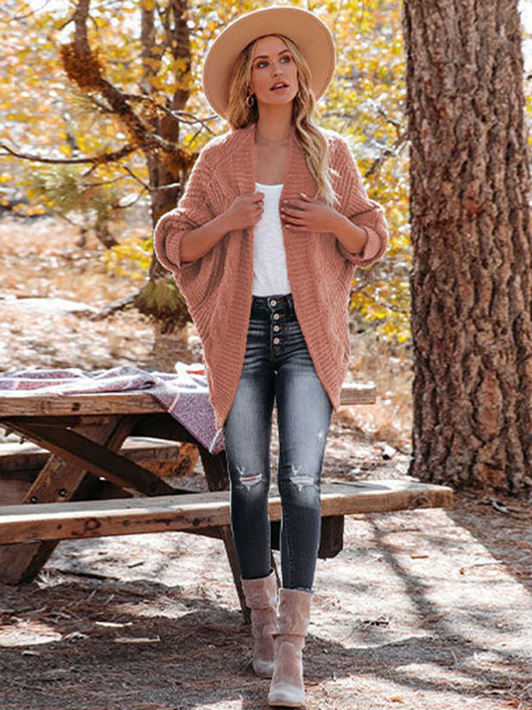 Casual Batwing Sleeves Loose Solid Color Cardigan Tops