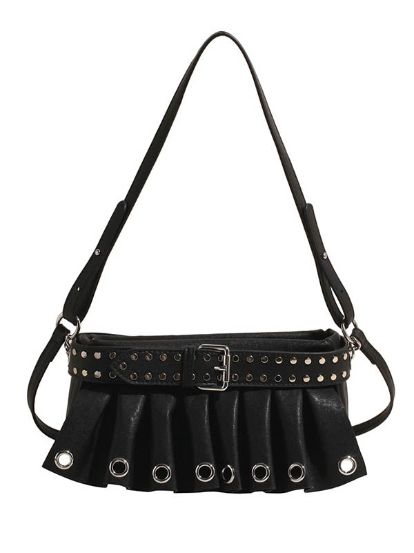 Geometric Pleated Zipper Shoulder Bags Handbags