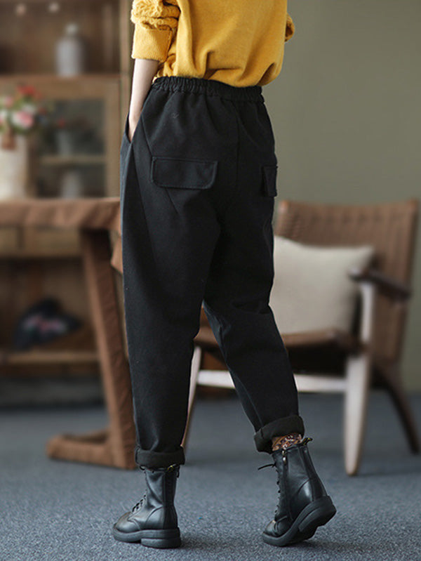 Thicken Velvet Elasticity Solid Color  Casual Pants