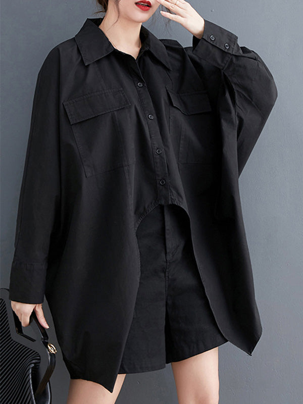Casual Long Sleeves Irregularity Buttoned Solid Color Lapel Collar Blouses&Shirts Tops