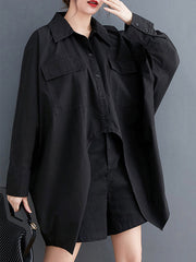 Casual Long Sleeves Irregularity Buttoned Solid Color Lapel Collar Blouses&Shirts Tops