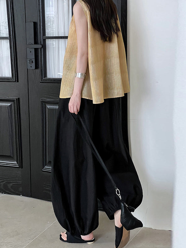 Elasticity Solid Color Split-Joint Harem Pants High Waisted Trousers Pants