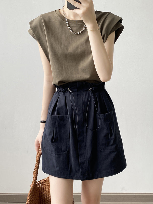 Split-Joint Loose Sleeveless Round-neck T-Shirts Tops