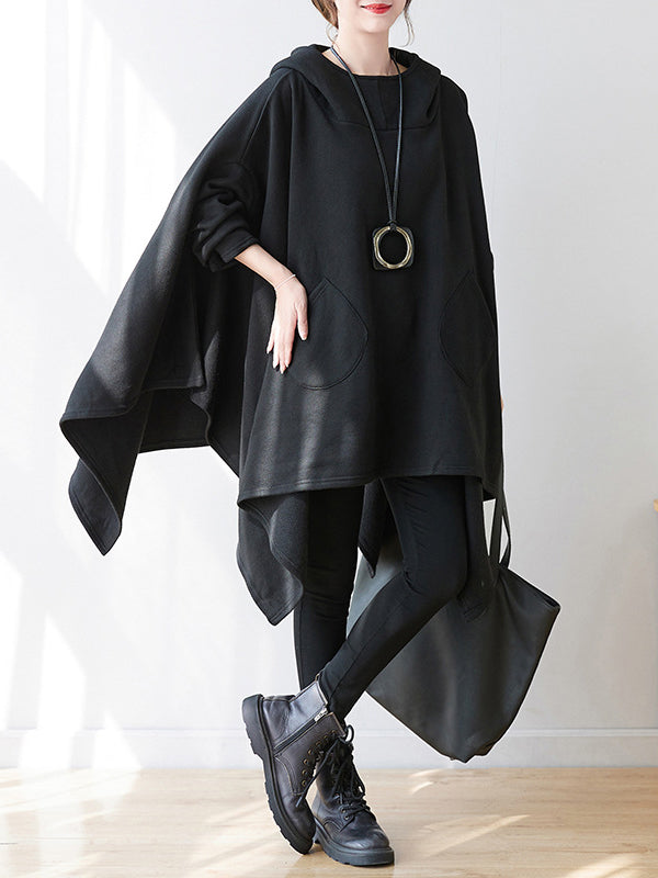Casual Plus Size Irregularity Batwing Sleeves Solid Color Hoodies