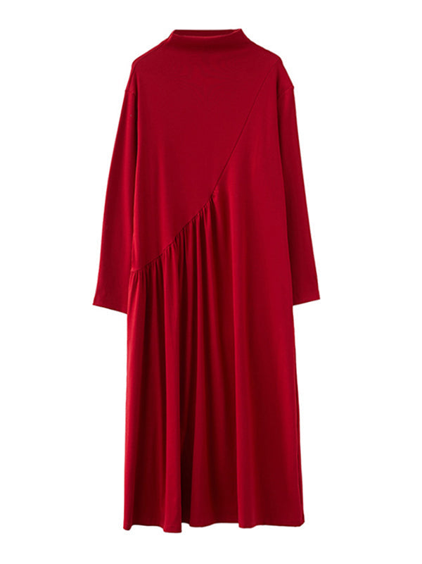 Original Solid High-Neck Knitting Dress