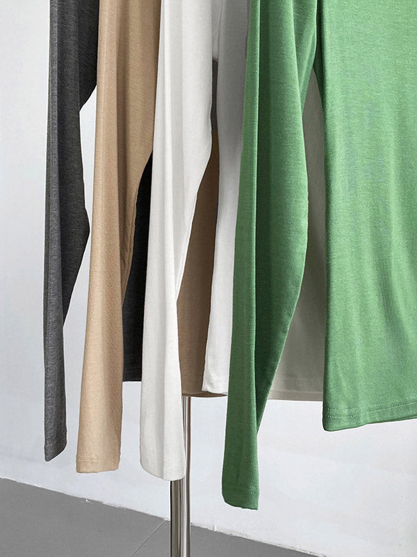 Simple 5 Colors Modal High-Neck Long Sleeves T-Shirt Top
