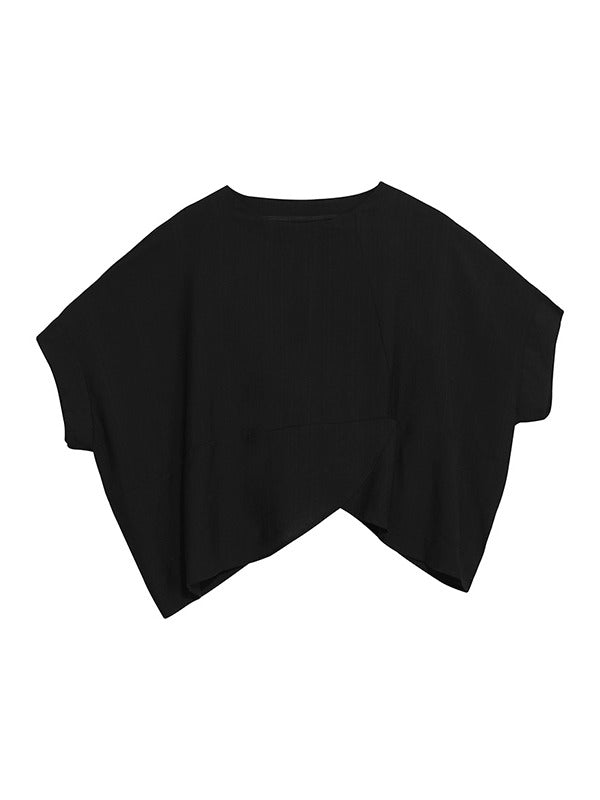Loose Solid Color Round-Neck Short Sleeves  Tops+ Elasticity Pleated Cropped Pants Two Pieces Set