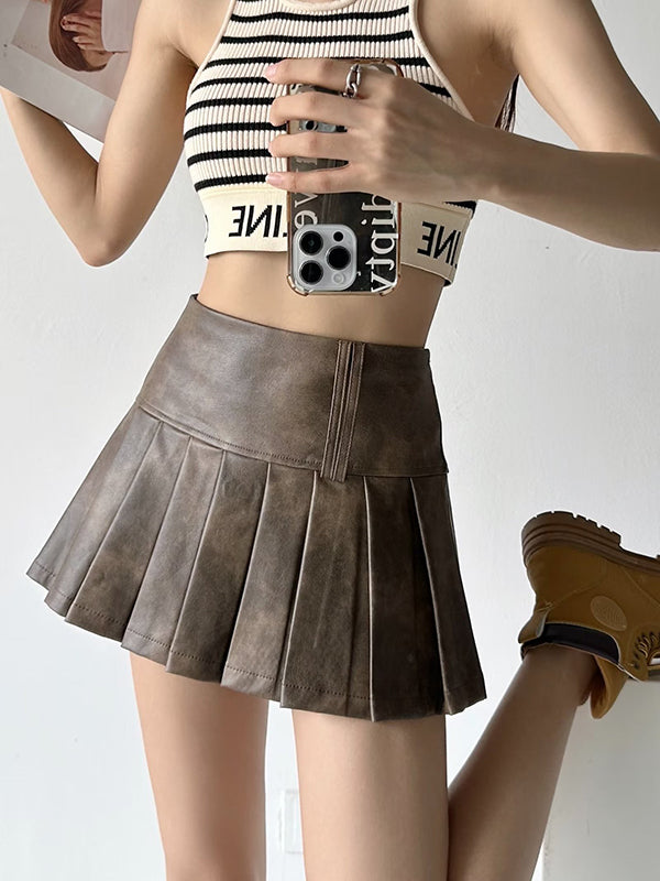 Pleated Solid Color A-Line High Waisted Skirts Bottoms