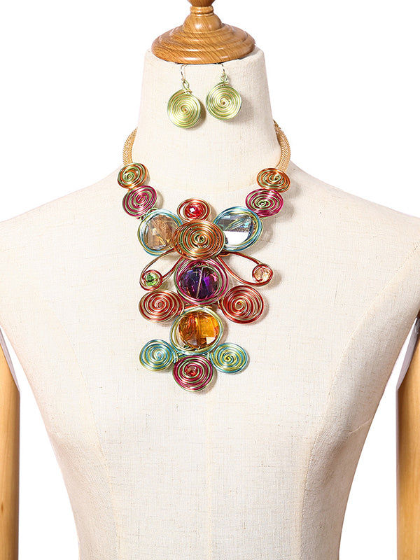 Geometric Artisan Gemstone Wirework Necklace & Earring Set