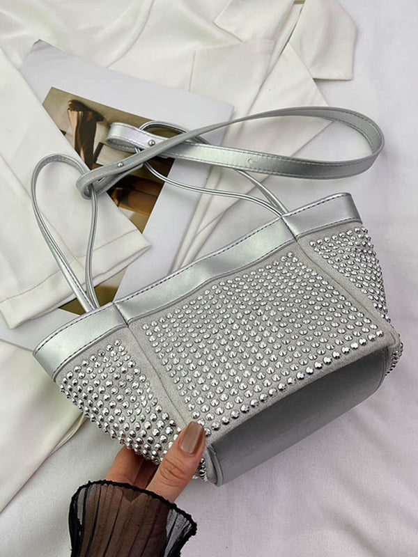 Rhine Stones Shiny Split-Joint Zipper Handbags Crossbody Bags