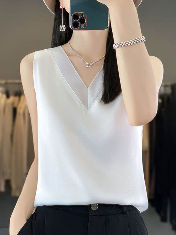 Solid Color Loose Sleeveless V-Neck Vest Top