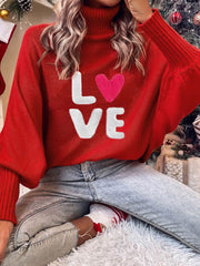Contrast Color Printed Split-Joint Long Sleeves Loose High Neck Sweater Tops