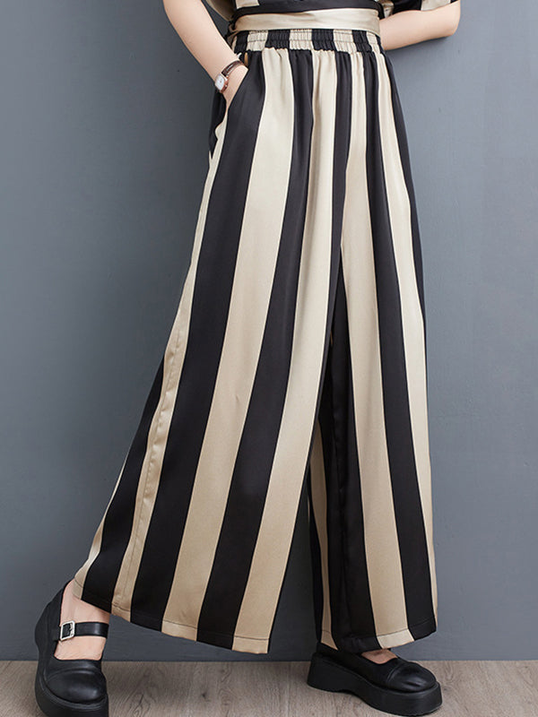 Striped Irregular clipping Loose Round-neck Two Pieces Set