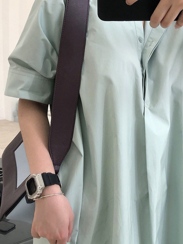 Original Solid Round-Neck Shirt Dress