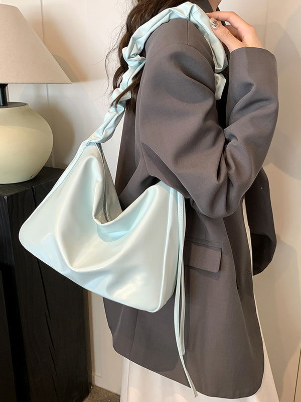 Drawstring Pleated Shiny Split-Joint Shoulder Bags Handbags Bags