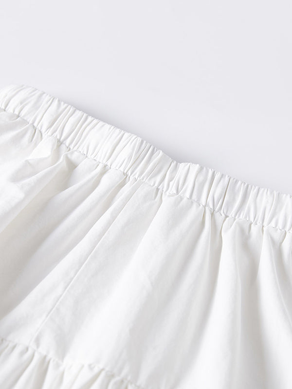 Drawstring Elasticity Pleated See-Through Solid Color Split-Joint A-Line Loose Skirts