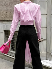 Asymmetric Split-Joint Striped Long Sleeves Loose Lapel Blouses