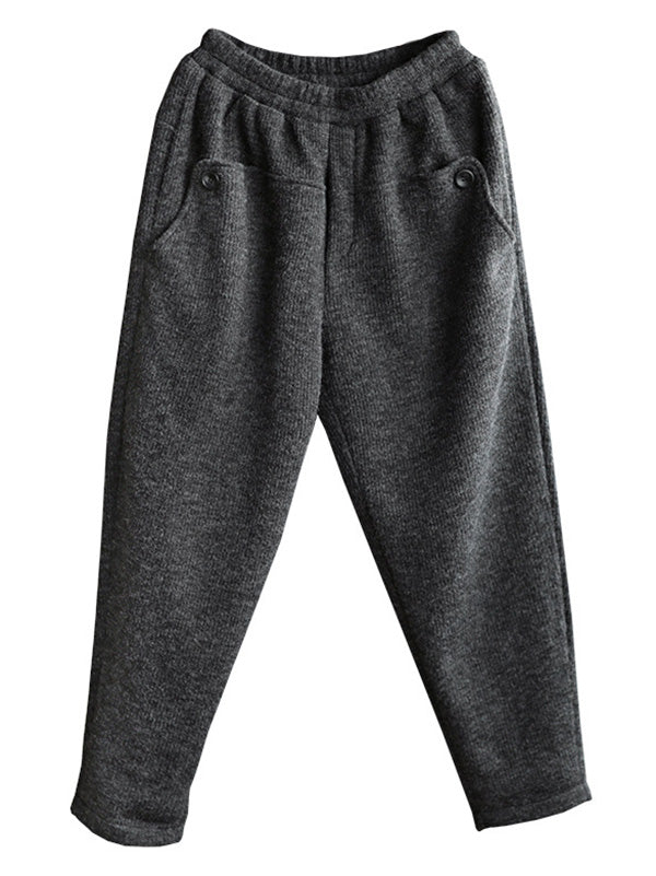 Vintage Black&Gray Thicken Velvet Elasticity Casual Pants